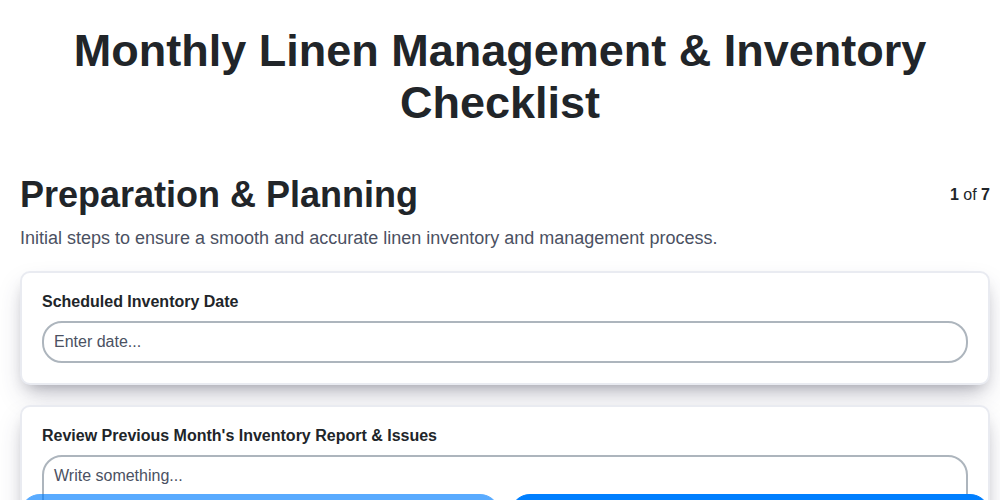 monthly linen management inventory screenshot