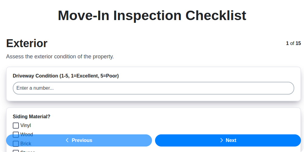 move in inspection checklist screenshot