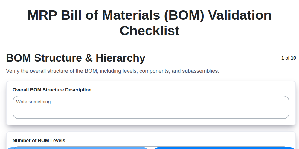 mrp bill of materials bom validation checklist screenshot
