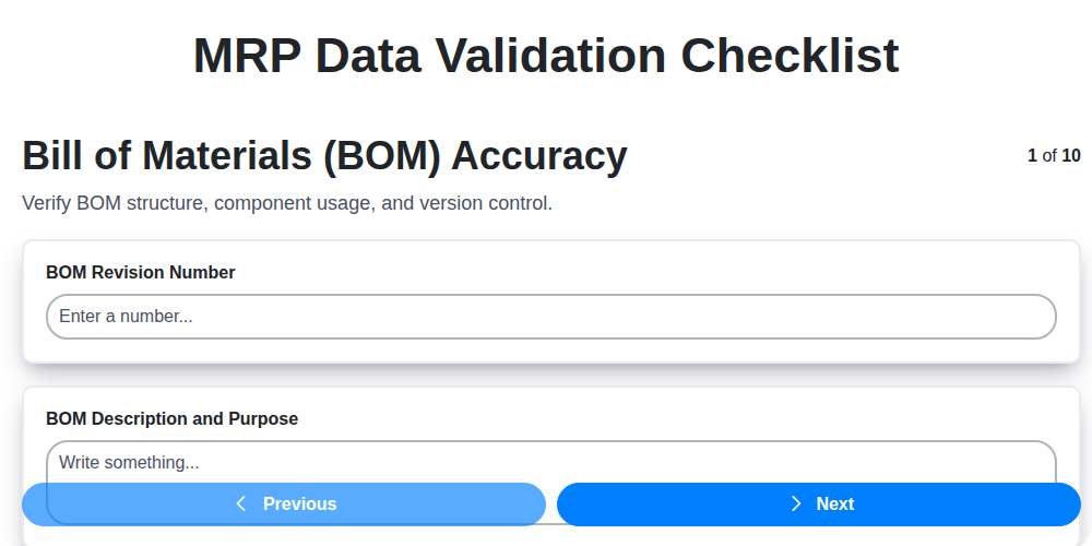 mrp data validation checklist screenshot