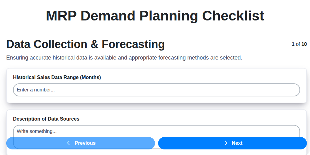 mrp demand planning checklist screenshot