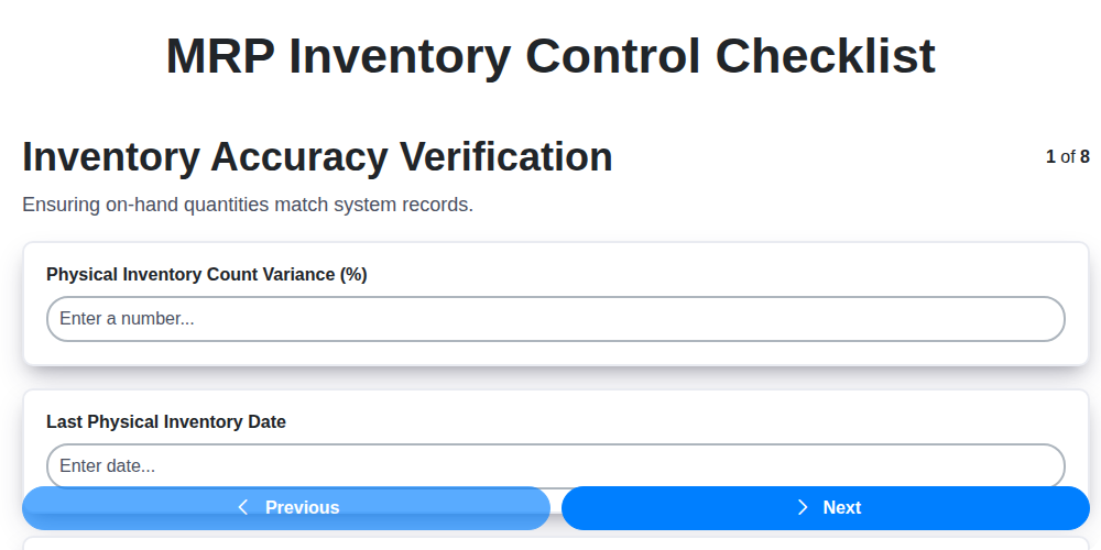 mrp inventory control checklist screenshot