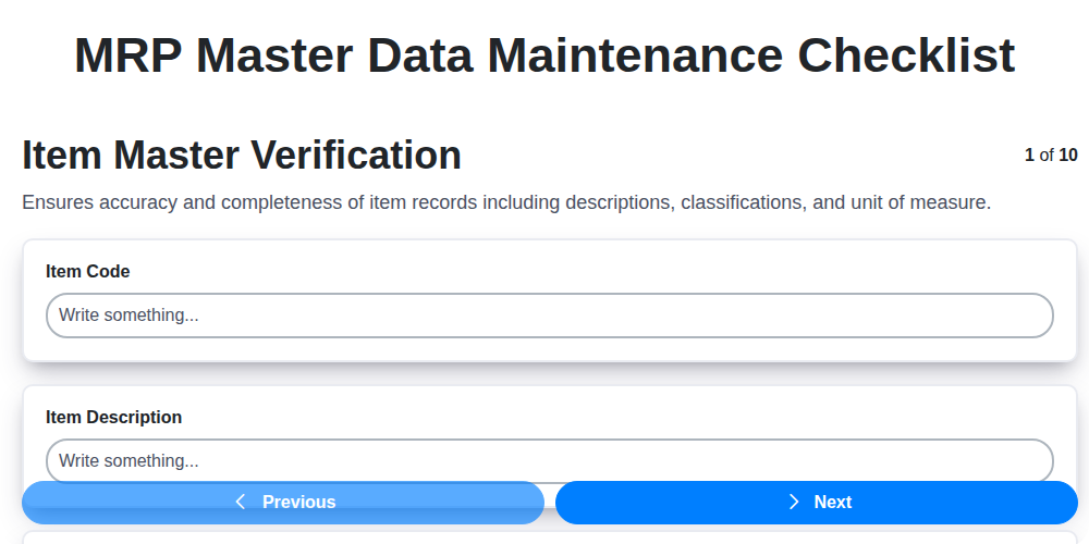 mrp master data maintenance checklist screenshot