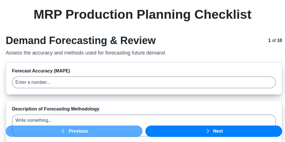 mrp production planning checklist screenshot