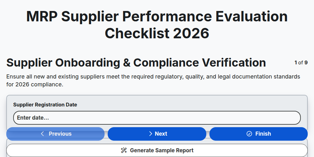 MRP Supplier Performance Evaluation Checklist 2026