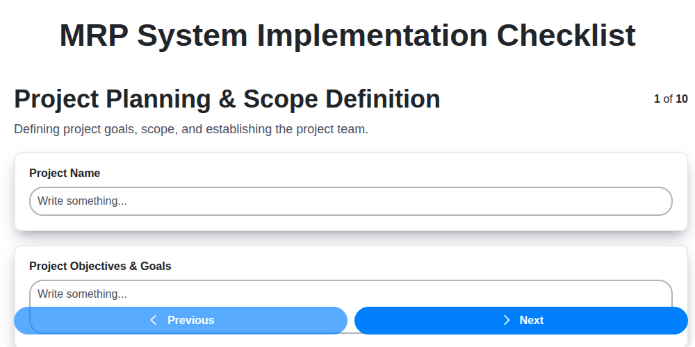 mrp system implementation checklist screenshot