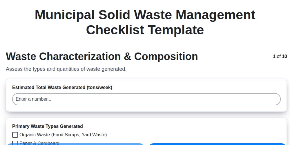 municipal solid waste management checklist template screenshot