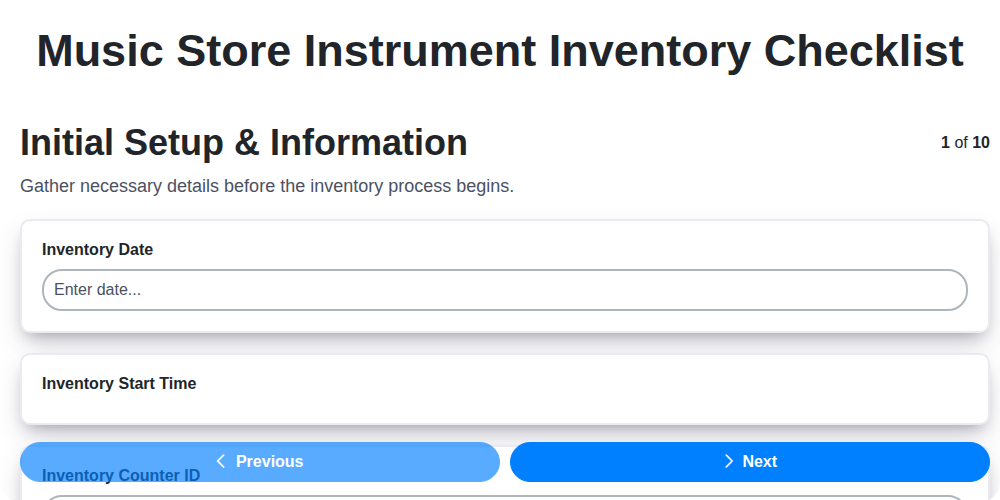 music store instrument inventory checklist screenshot