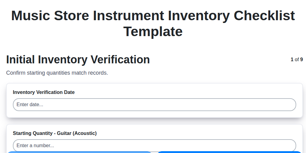 music store instrument inventory checklist template screenshot