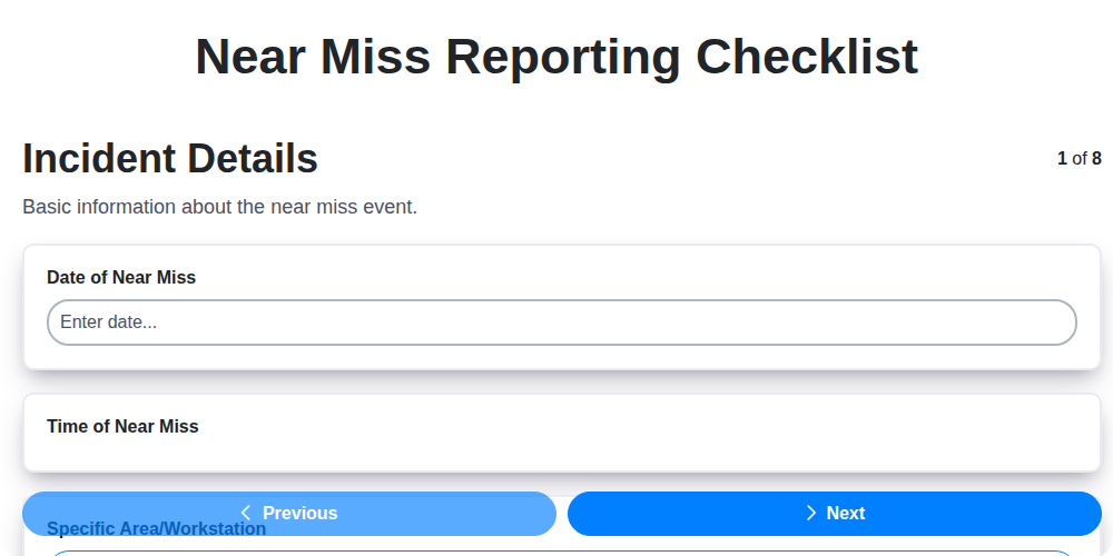 near miss reporting checklist screenshot