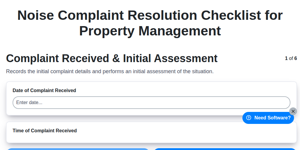 noise complaint resolution checklist for property management screenshot