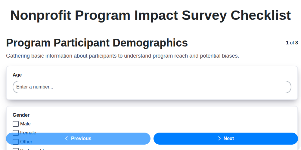 nonprofit program impact survey checklist screenshot