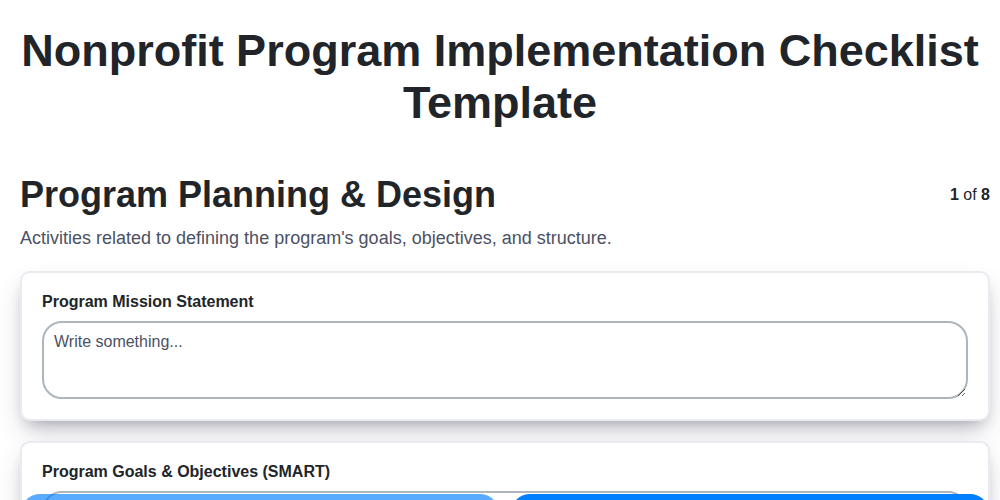 nonprofit program implementation checklist template screenshot