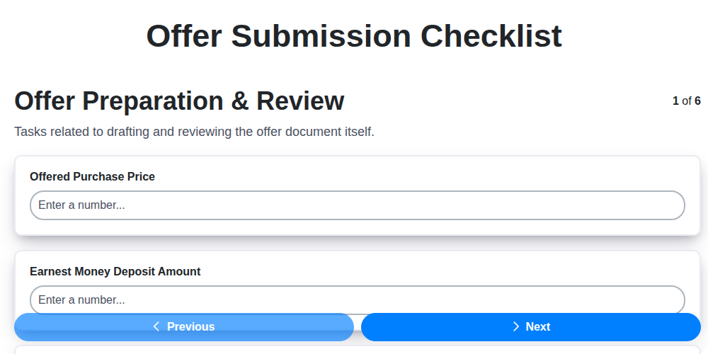 offer submission checklist screenshot