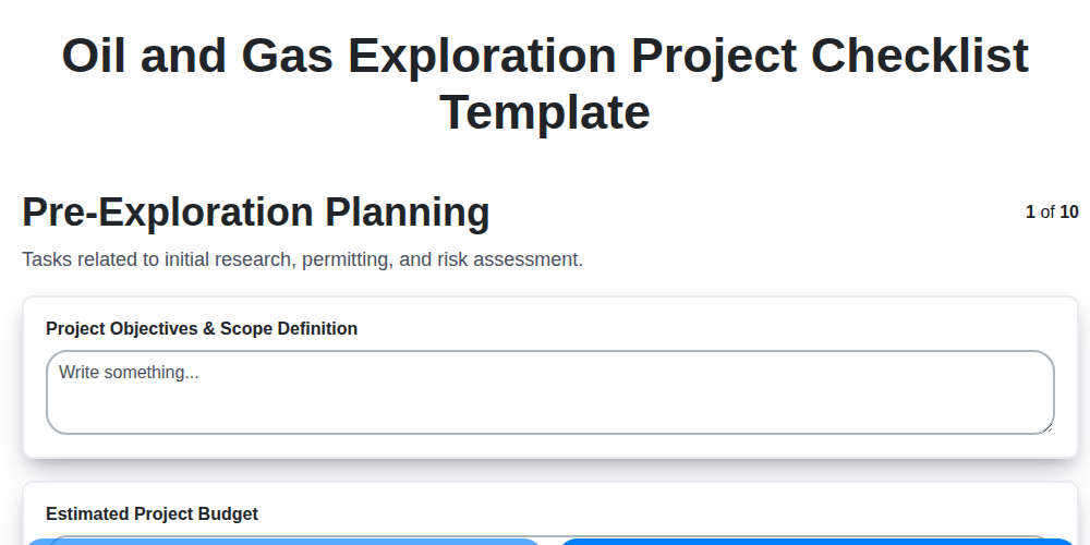 oil and gas exploration project checklist template screenshot