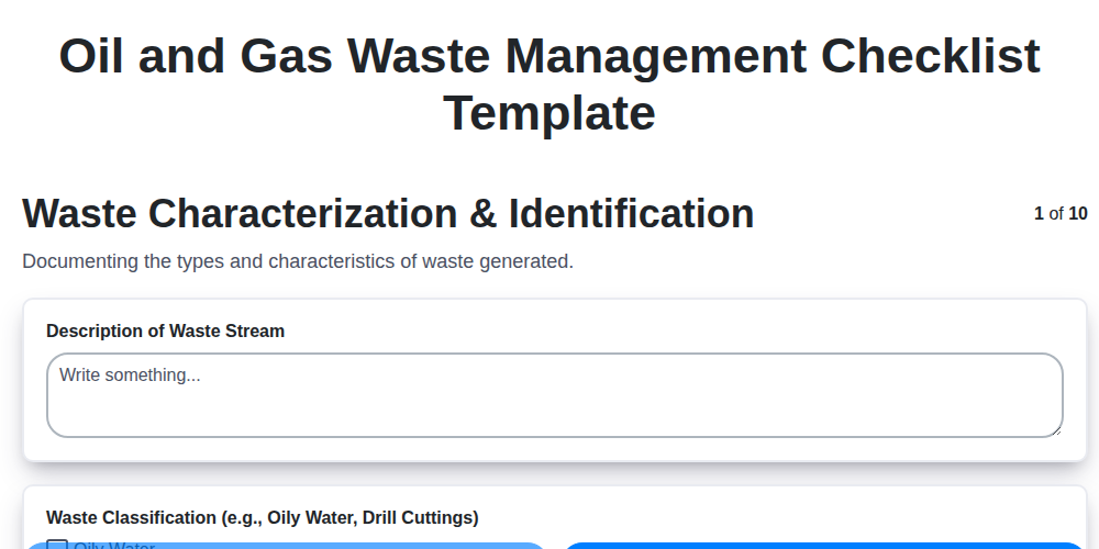 oil and gas waste management checklist template screenshot