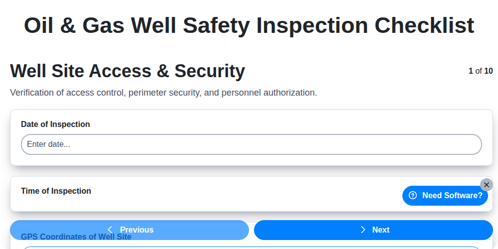 oil gas well safety inspection checklist screenshot