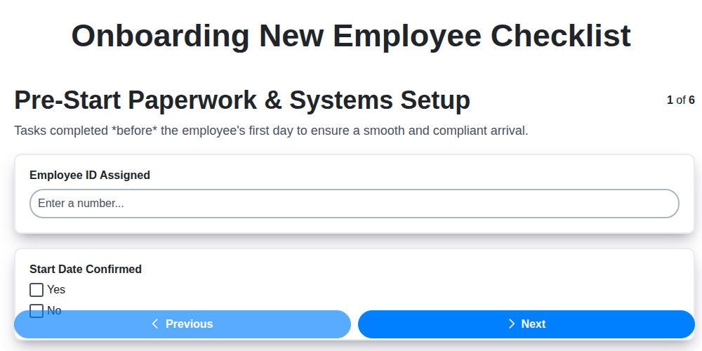 onboarding new employee checklist screenshot