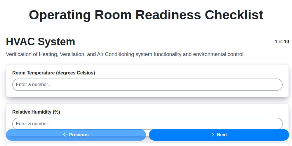 operating room readiness checklist screenshot