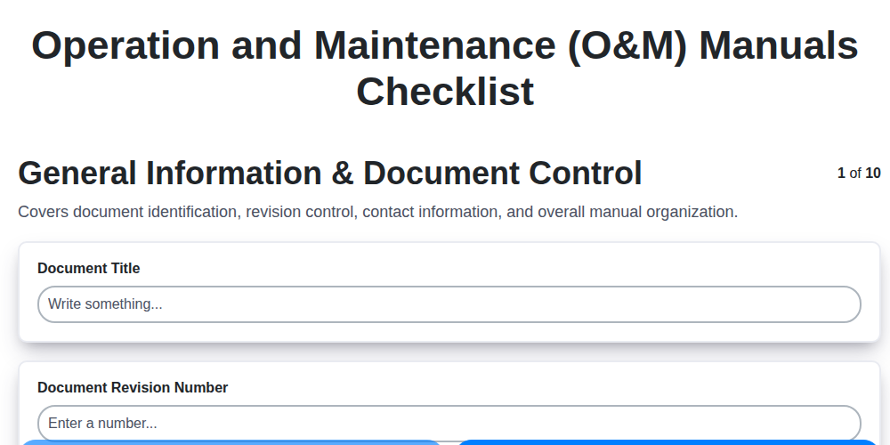 operation and maintenance o m manuals checklist screenshot
