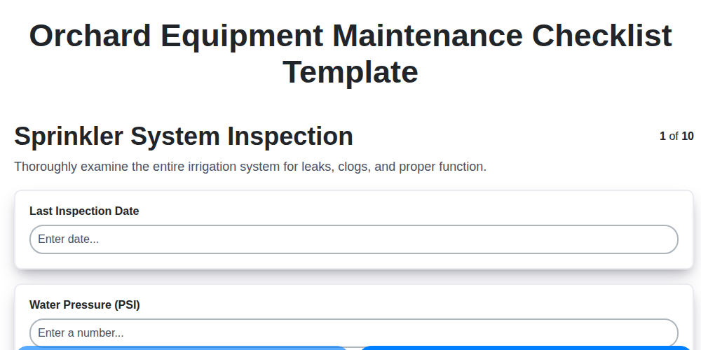 orchard equipment maintenance checklist template screenshot
