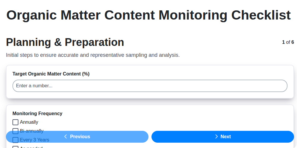 organic matter content monitoring screenshot