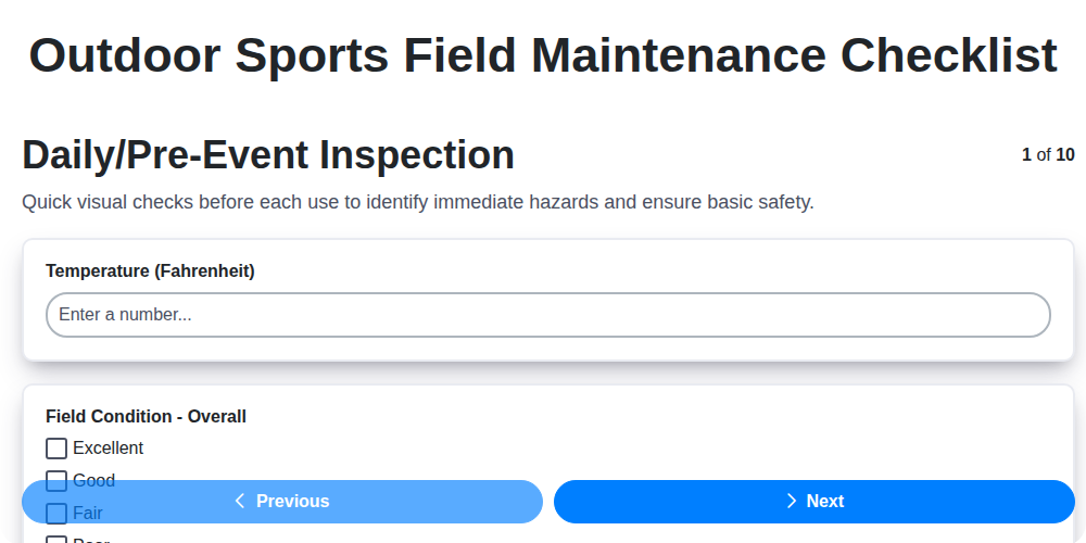 outdoor sports field maintenance checklist screenshot
