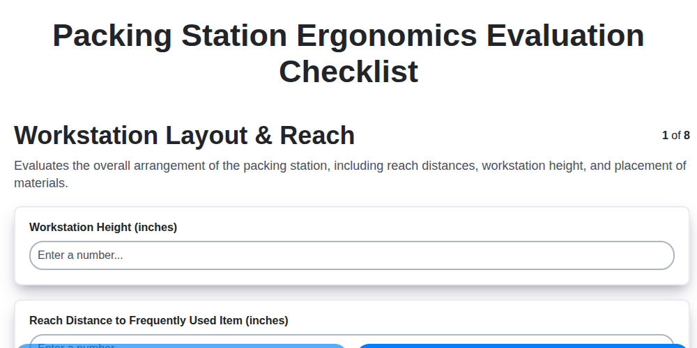 packing station ergonomics evaluation screenshot