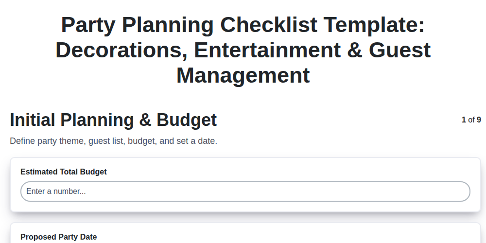 party planning checklist template decorations entertainment guest management screenshot