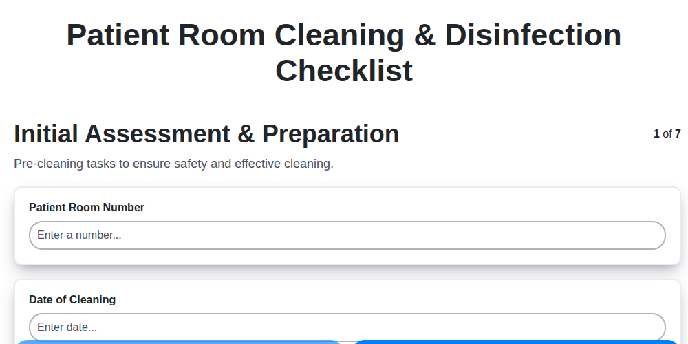 patient room cleaning disinfection checklist screenshot