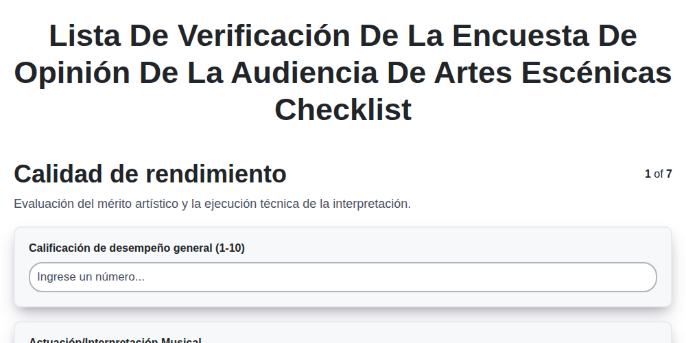 Lista de verificación de la encuesta de opinión de la audiencia de artes escénicas screenshot