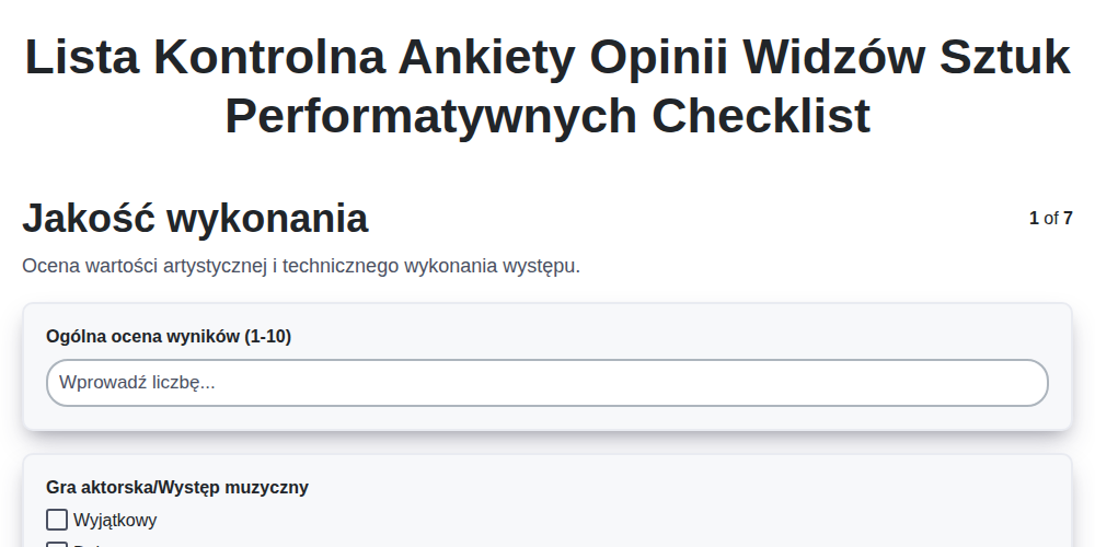 Lista kontrolna ankiety opinii widzów sztuk performatywnych screenshot