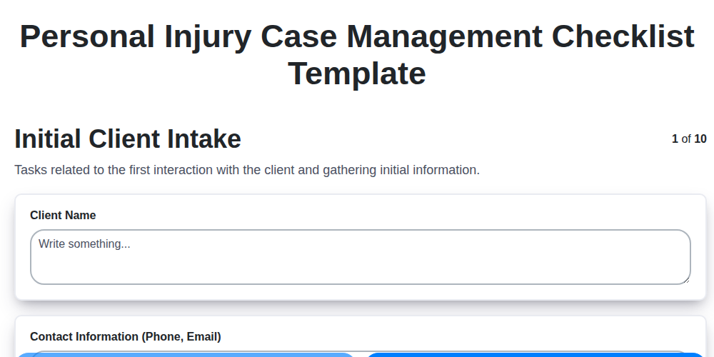 personal injury case management checklist template screenshot