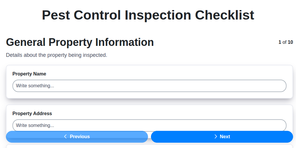 pest control inspection checklist screenshot