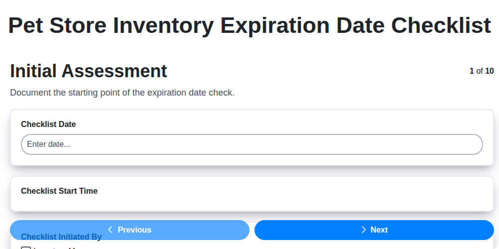 pet store inventory expiration date checklist screenshot