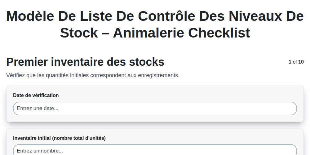 Modèle de liste de contrôle des niveaux de stock – Animalerie screenshot