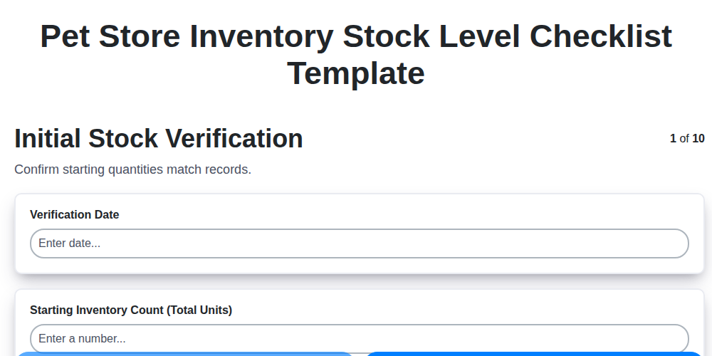 pet store inventory stock level checklist template screenshot