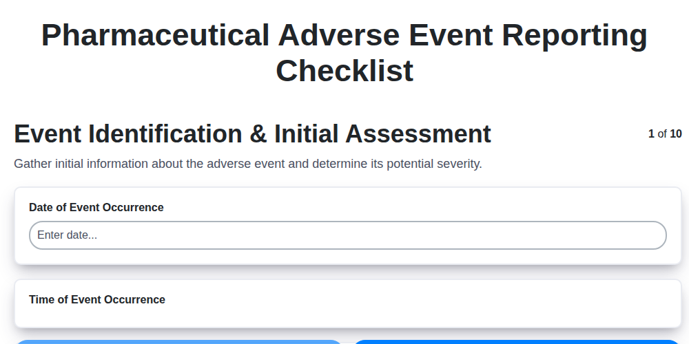 pharmaceutical adverse event reporting checklist screenshot
