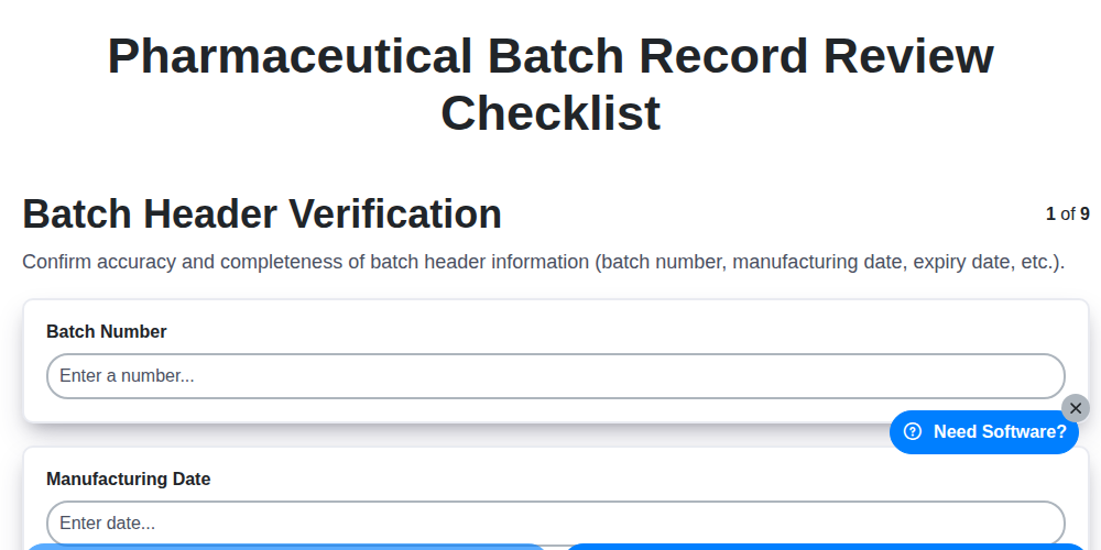 pharmaceutical batch record review checklist screenshot