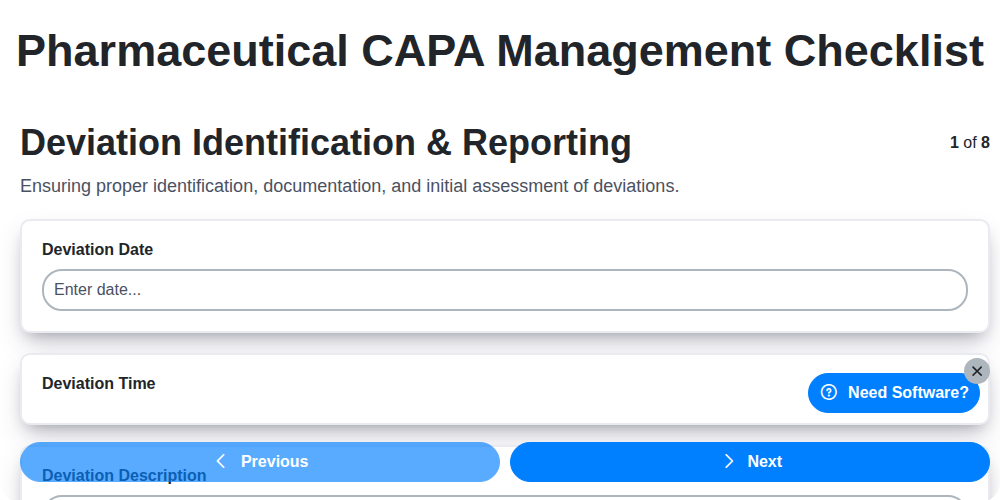 pharmaceutical capa management checklist screenshot