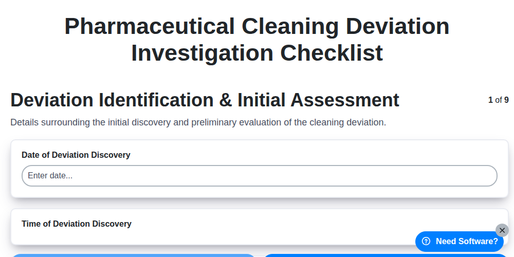 pharmaceutical cleaning deviation investigation checklist screenshot