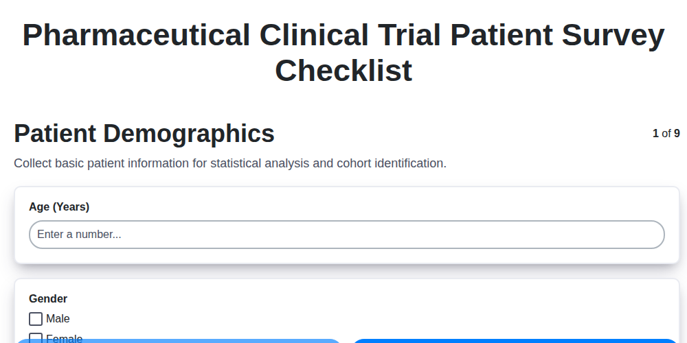 pharmaceutical clinical trial patient survey checklist screenshot