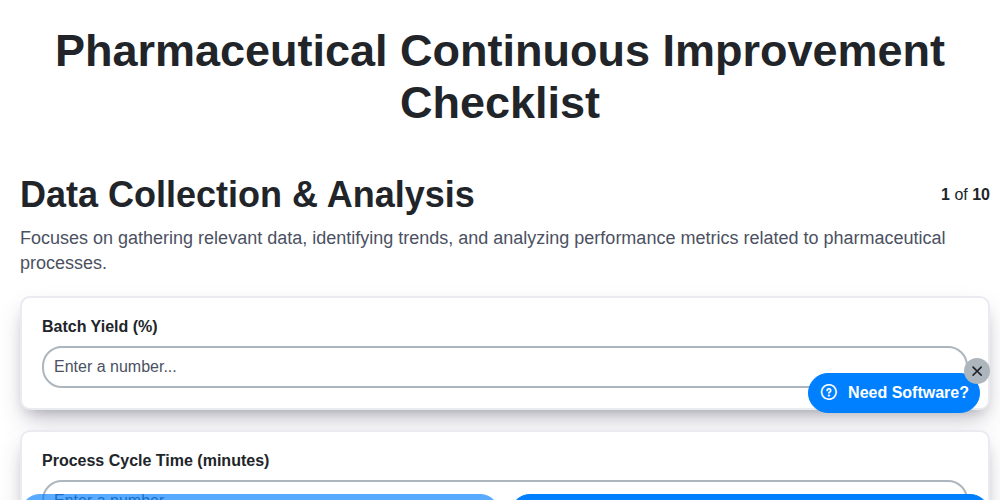 pharmaceutical continuous improvement checklist screenshot