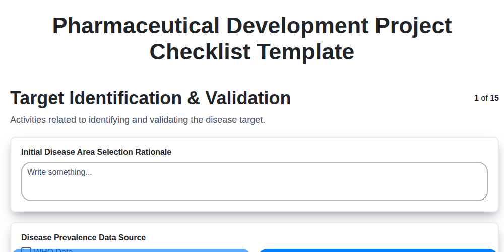 pharmaceutical development project checklist template screenshot