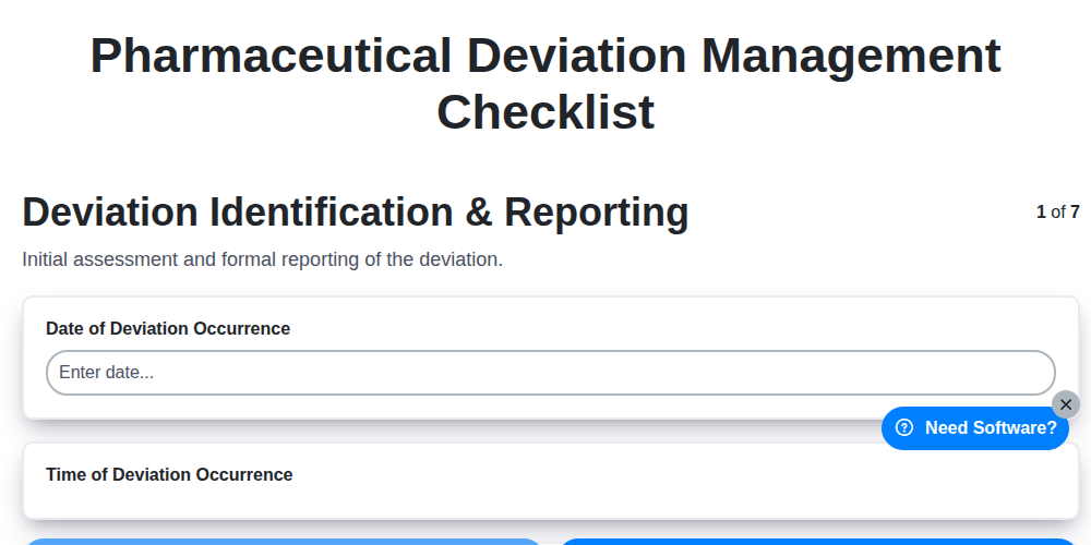 pharmaceutical deviation management checklist screenshot