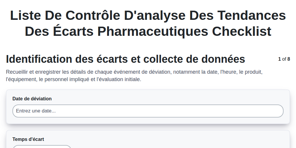Liste de contrôle d'analyse des tendances des écarts pharmaceutiques screenshot