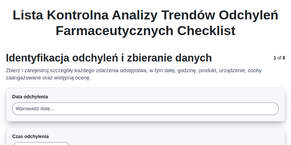 Lista kontrolna analizy trendów odchyleń farmaceutycznych screenshot