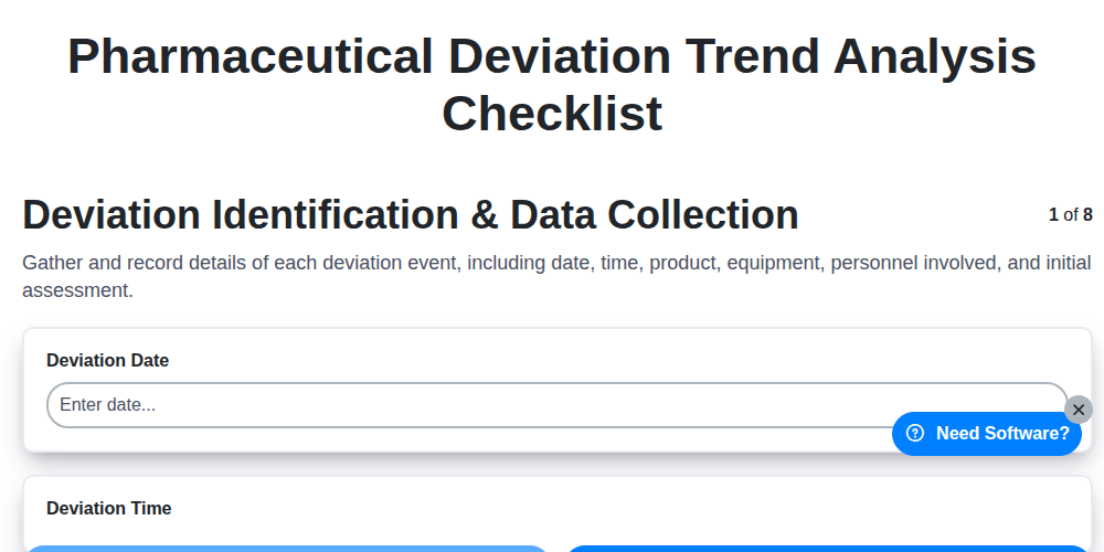 pharmaceutical deviation trend analysis checklist screenshot