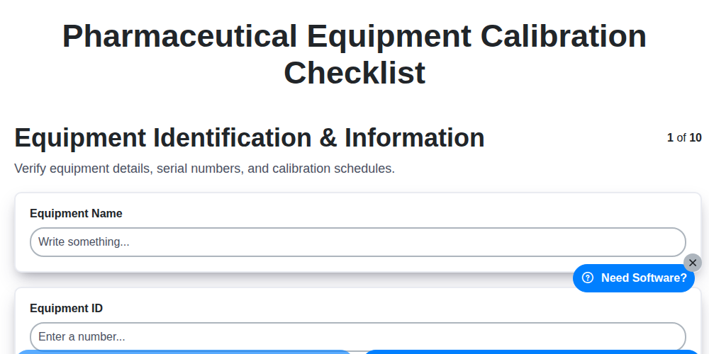 pharmaceutical equipment calibration checklist screenshot