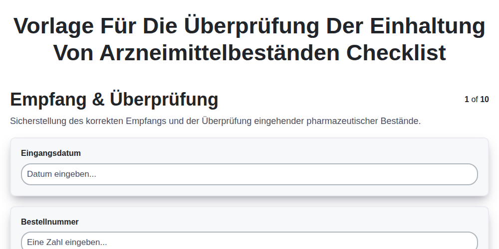 Vorlage für die Überprüfung der Einhaltung von Arzneimittelbeständen screenshot